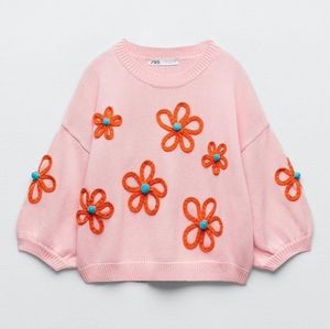 New Zara Floral Embordied Knit Sweater